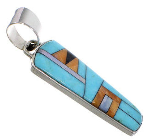 Genuine Sterling Silver Turquoise And Multicolor Inlay Pendant RS42795